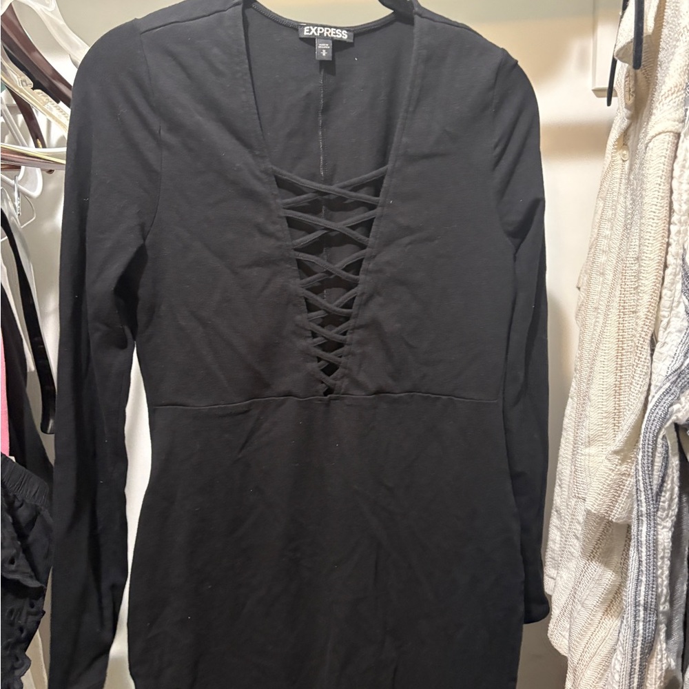 Express Black V-Neck Long Sleeve Dress